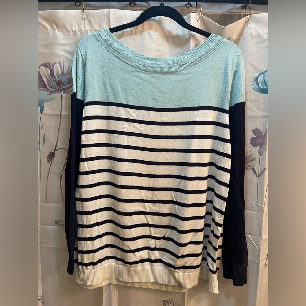 Talbots, white, navy, light blue sweater
